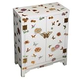 EXP Handmade Asian Furniture - 29" White Lacquer Chinese Storage Cabinet W/ Spring Romance Motif