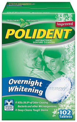 Polident Overnight Whitening Denture Cleanser-102 ct (Quantity of 3)