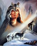Native American Chief & Wolves Indian Art Poster Print - 16" X 20"