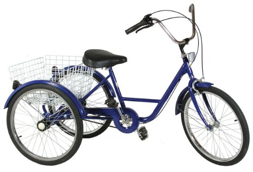 Adult trike tricycle 24 wheel Blue coaster brake 3 speed version