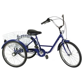 Adult trike tricycle 24" wheel Blue coaster brake 3 speed version