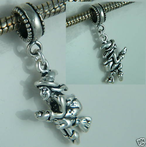Witch on Broom 3D Halloween Sterling Silver Dangle Charm