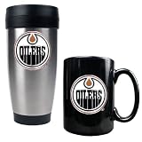 Edmonton Oilers NHL Stainless Steel Travel Tumbler & Black Ceramic Mug Set - Primary Logo