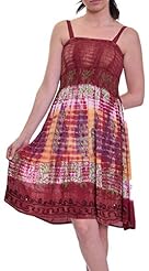 Rayon Sequined Embroidered Sleeveless Tie Dye Print  Dress