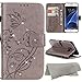 Galaxy S7 edge Case, Acytime PU Leather Flip Wallet Case Rhinestones Diamond Embossed Butterfly Flower Case Cover for Samsung Galaxy S7 Edge G9350 Gray