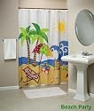 Beach Party Fabric Shower Curtain with Hook Set