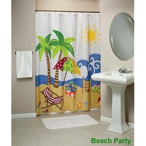 Beach Party Fabric Shower Curtain with Hook Set