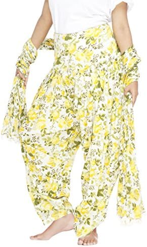 Indian Clothing Women's Full Length Patiala Pants Flower Printed, with Scarf