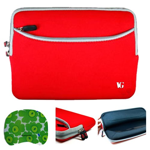 Red Dual Pocket Neoprene Sleeve Case for 13 inch Apple MacBook Pro MC724LL/A Laptop Computers + Bestpricecenter Mouse Pad for Netbooks