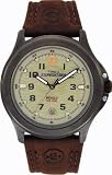Timex Mens Expedition Brown Leather Strap Watch, 50 Meter, 10 Year Battery, Date, Indiglo, 47012