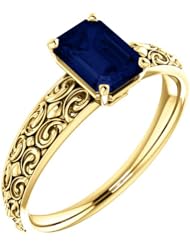14K Yellow Gold 7.00x5.00mm Emerald Cut Sapphire Ring -- LIFETIME WARRANTY