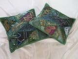 2 GREEN DESIGNER DECORATOR THROW ACCENT PILLOWS CUSHION