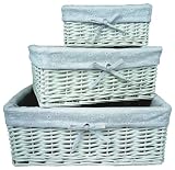 Set of 3 White Wicker Baskets w/ White Lining