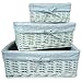 Set of 3 White Wicker Baskets w/ White Lining