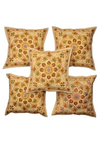 Imagen principal de Cubierta india Cojín Hecho a mano adornado con bordado de Trabajo Tamaño 16 x 16 pulgadas Juego de 5 piezas