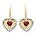 18K Gold Overlay Sterling Silver Created Ruby and Diamond Heart Earring