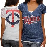 MLB Touch by Alyssa Milano Minnesota Twins Ladies Superfan III Burnout Premium V-Neck T-Shirt - Navy Blue/White (Medium)