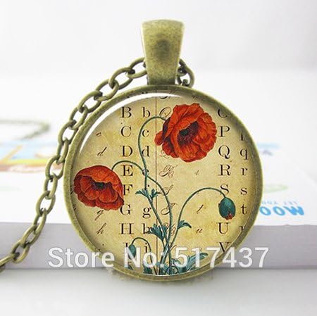 Pretty Lee 1Pc Antique Poppy Pendant Charm Poppy Necklace Resin Pendant Poppy Glass Dome Necklace Jewelry