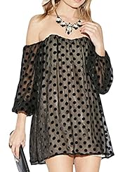 Sexy Strapless Polyester Above the Knee Polka Dot Print Off the Shoulder Pleated  Dress