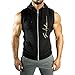 Ouber Men's Letter Printed Sleeveless Athletic Zipper Hoodie Gym Lifting Workout Tops (Size, S)