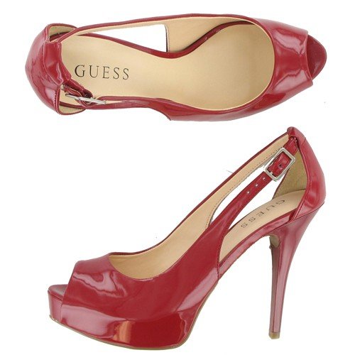 GUESS Women's Hondo3 Peep-Toe Pump,Red,7.5 M US