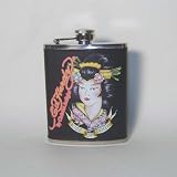 Don Ed Hardy Kiss of Death Geisha Leather Wrapped Metal Flask