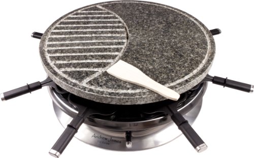 Andrew James Luxury Rustic Stone Raclette Grill with Thermostatic Heat Control - Includes Eight Raclette Spatulas - Large 37cm Diameter Cooking Surface - Patented Oil Drainage System
