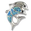 Black CZ and Synthetic Opal Sterling Dolphin Pendant