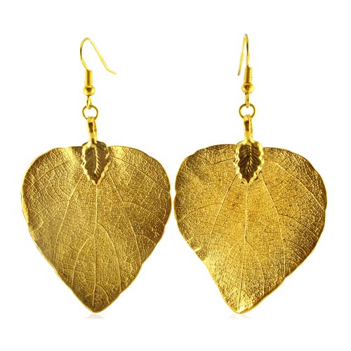 24 Karat Gold Overlay Heart Shape Leaf Dangle earrings