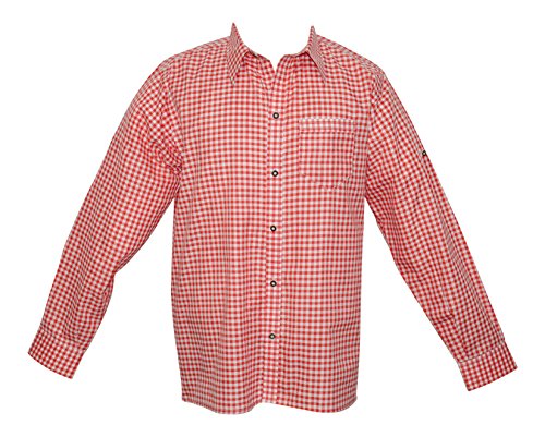 German Red Lederhosen Button Down Longsleeve / Shortsleeve Shirt