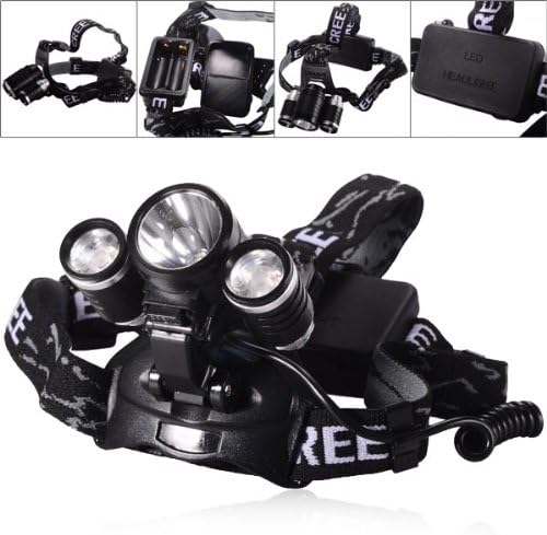 KC-018 1 x Cree XM-L T6 + 2 x R5 1200LM 4-Mode 10W Cool White Light Bicycle Lamp Rechargeable LED Headlamp - Black (1/2 x 18650)