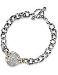 Genuine Sterling Silver & 14K Yellow Gold y.0 35Ct.Diamond 7.5In Link Bracelet 1 6.7 Grams Of Gold