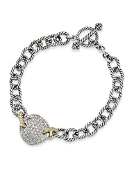 Sterling Silver and 14ky .035ct Diamond 7.5in Link Bracelet