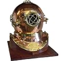 Full-Size Replica US Navy Mark V Brass Diving Helmet Wood Base