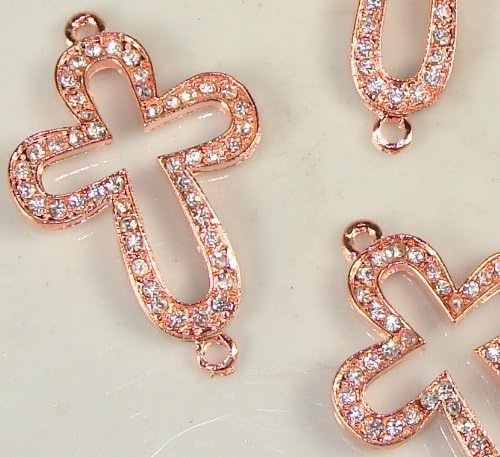 Rhinestone Sideways Pave Cross Copper with Crystal 3 Each Curved for Bracelets 28mmx35mm