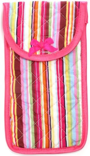 Soft Eyeglass Case (Pouch), Velcro Flap Closure, Multi-Pink Stripes - Cotton Fabric