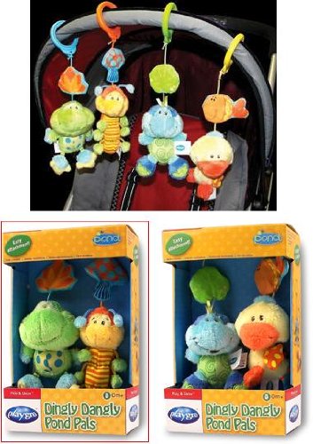 Sunshine Kids Pond Dingly Dangly Pals Clip on Toys for Stroller or Car Seat - Frog & Caterpillar