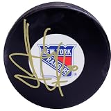 NHL New York Rangers Henrik Lundqvist Autographed Gold Signature Hockey Puck