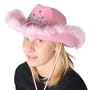 Hen Night Party Pink Cowboy Hat With Feather Trim & Flashing Light Up LED Tiara