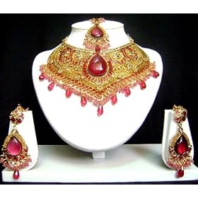 Designer Deep Pink Polki and Stones Studded Jodha Akbar Jewelry Set