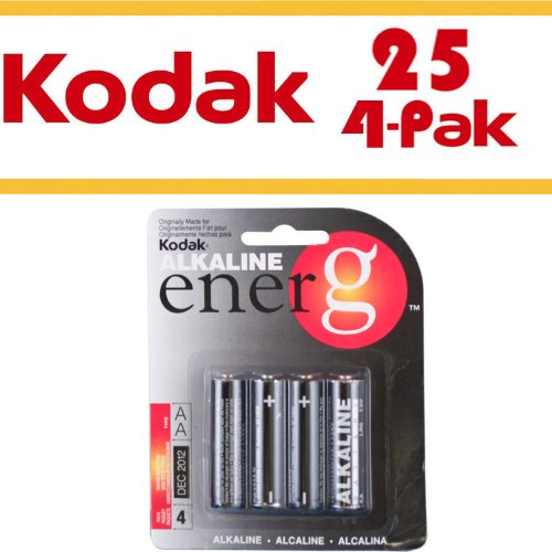 Kodak AA Alkaline EnerG All-Purpose Batteries, Bundle of 100 Batteries (Twenty-Five 4-Packs)