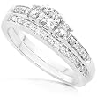 5/8ctw Three Stone Round Diamond Wedding Ring Set in 14Kt White Gold (HI/I1-I2)