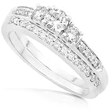 5/8ctw Three Stone Round Diamond Wedding Ring Set in 14kt White Gold thumbnail