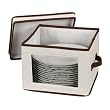 Household Essentials Dinner Plate Storage Chest, Natural Canvas with Brown Trim