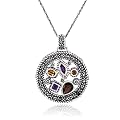 Sterling Silver Marcasite and Multi-Gemstone Round Pendant, 18