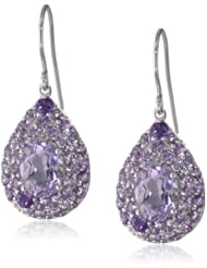 Sterling Silver Rose De France and Amethyst Pear Shape Dangle Earrings