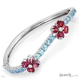 Salavetti! Made in Italy Luxurious Brand New Pave Hand Set Bracelet 7.65ctw Super Clean G/VS Diamonds, Topazes and Tourmalines Made of 18K White Gold