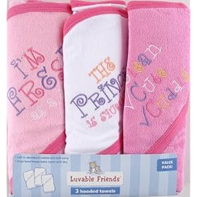 Luvable Friends 3-Pack Embroidered Sayings Hooded Towels