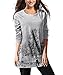 DJT Women's Scoop Neck Long Sleeve Stretchy Irregular Hem Casual Top Blouse Light Grey