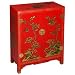 EXP Handmade Asian furniture-29" Imperial-Style Red & Gold Storage Cabinet / End Table Nature Motif